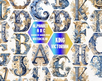 Victorian Alphabet Clipart: Antique Old English Letters (PNG File)