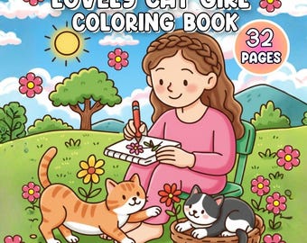 Lovely Cat Girl Coloring Page for Kids and Adults – Cute Anime Catgirl Printable Digital Download – Kawaii Cat Ears Girl Coloring Sheet