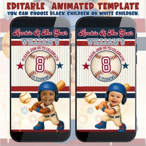 Rookie of the Year Video Invitation: Baseball 1st Birthday (Canva Template - Digital Download)