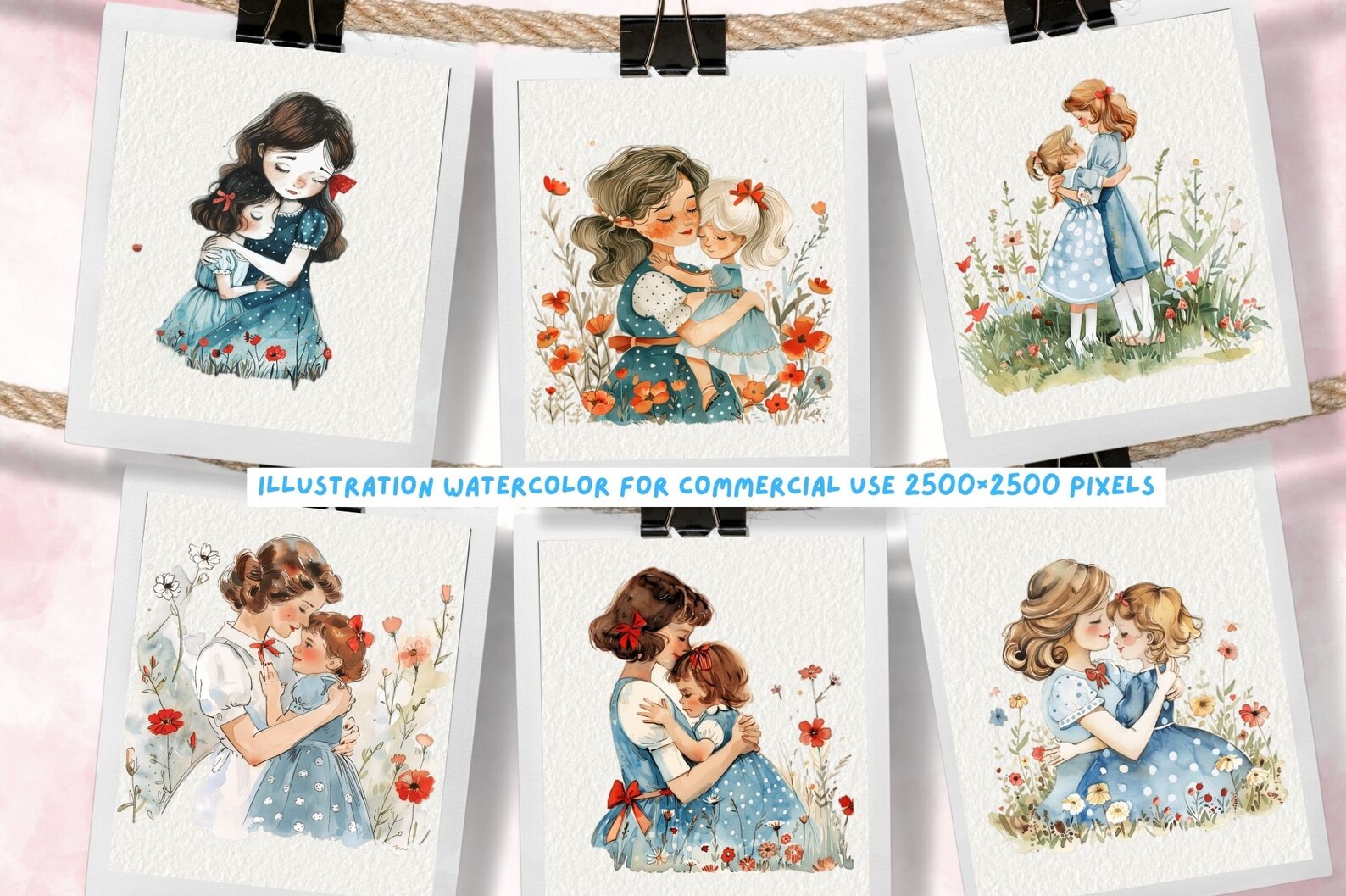 Mother's Day Clipart, Mother and Daughter Print, Printable Watercolor ...