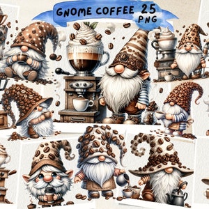 Watercolor Coffee Beans Gnome ,Coffee gnomes, Coffee latte gnome, Cute gnomes clipart, Coffee, Coffee lover, Junk Journal, Scrapbooking