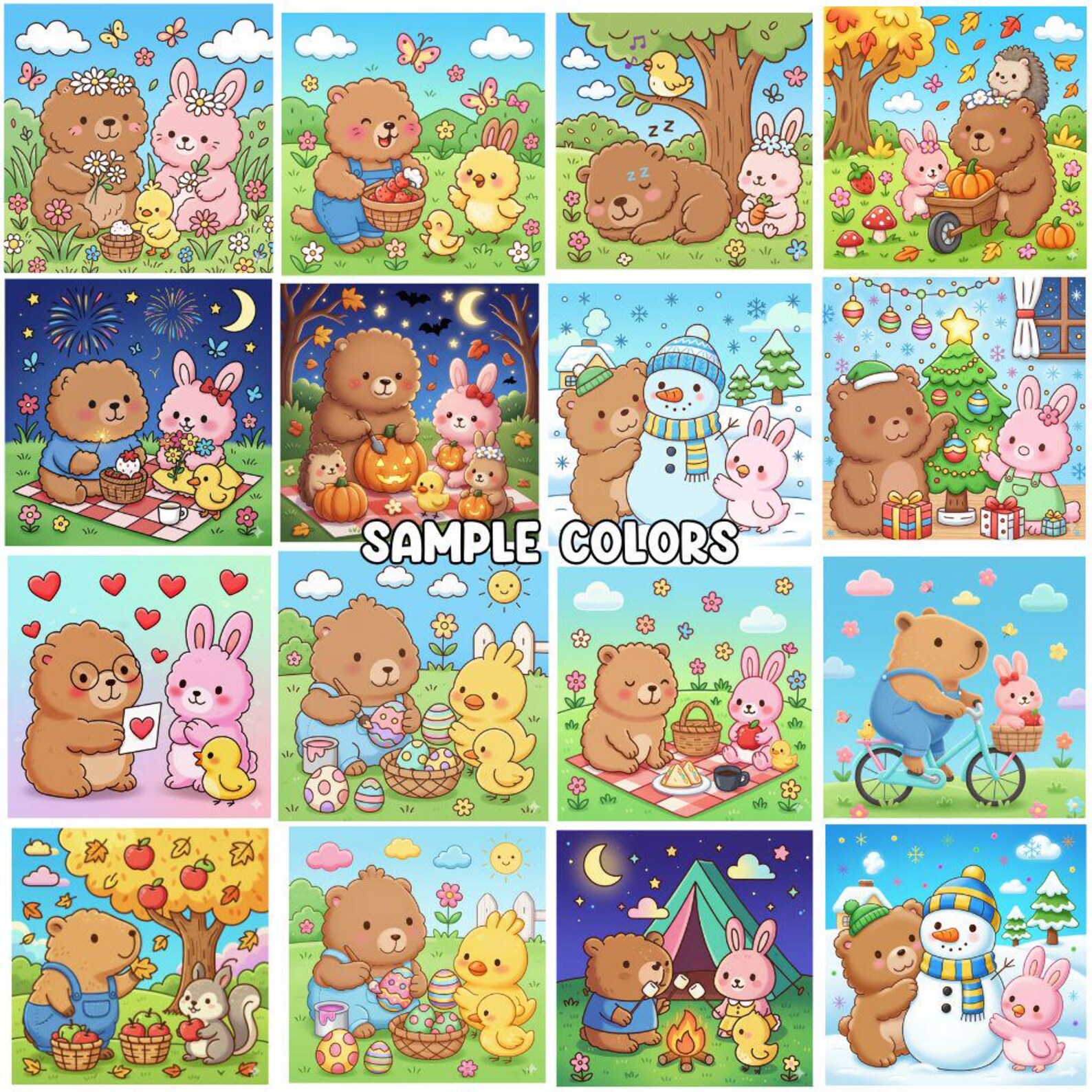 Capybara and Friends Coloring Book for Kids and Adults – Cute Animal ...