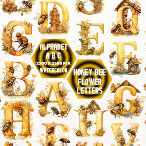 Bee Alphabet Bundle, Bee Png, Honey Doodle Letters, Clip Art Letters, Bee Font, Bee Alphabet, Animal Font, Little bee alphabets, Sublimate
