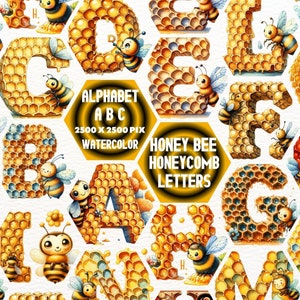 Honey Bee Clipart, Honeycomb Bee, Bumble Bee Doodle, Letters Png, Font Doodle, Alphabet Letters, Honeybee alphabets, bee Font, Sublimation