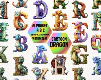 Tecknad drakealfabet Clipart: Fantasygrafik (PNG)