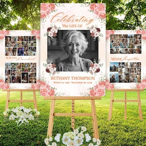 Funeral Photo Collage Sign Set: Celebration of Life Memorial (Canva Template, Digital Download)