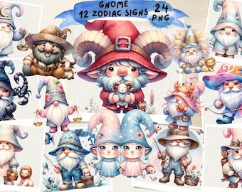 Zodiac Gnomes Clipart: Astrology Art, Scrapbooking (Digital)