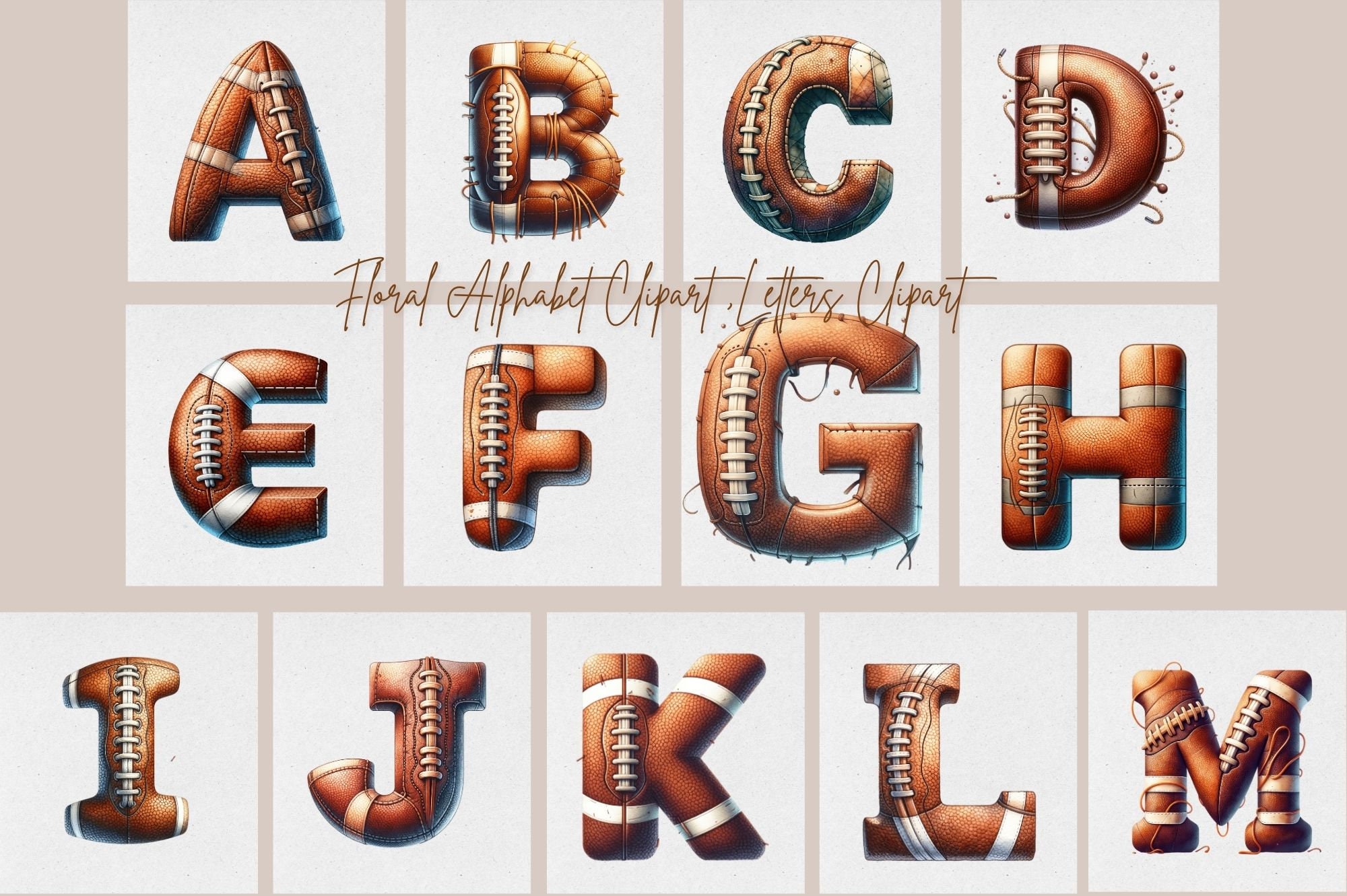 American Football Alphabet & Numbers Clipart, Touchdown Typography ...