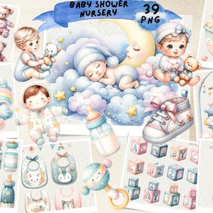Neugeborenen Clipart, Baby-Dusche Clipart, Baby Junge, Neugeborene Baby Mädchen, niedliche Kinder Feier, Boho Kindergarten, Junk Journal, Scrapbooking