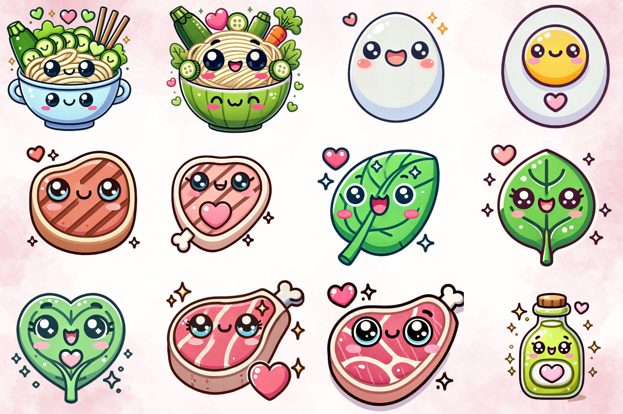 Adorable Kawaii Keto Diet Clipart, Cute Low-carb Food Illustrations for Meal Planning, Digital ...
