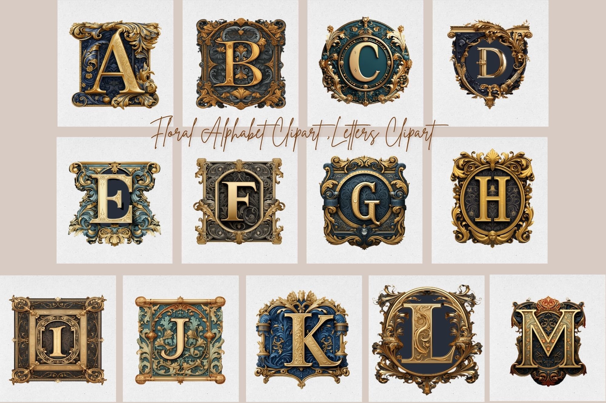 Medieval Illuminated Alphabet Clipart: Antique Lettering (digital) - Etsy