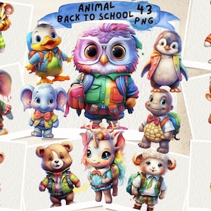 Back to School Animal Clipart, Adorable School Animals, Back To School Clipart, Teacher School Animals, Cute Animal Clipart, Education