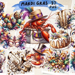 Mardi Gras Clipart, Festive, Fleur De Lis Clipart, Festival Party, Beads Necklace, Mardi Gras Carnival, Junk Journal, Scrapbooking