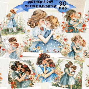 Mother's Day Clipart, Mother and Daughter print, Printable Watercolor Clipart, Digital download, Paper craft, Junk Journal, Scrapbooking