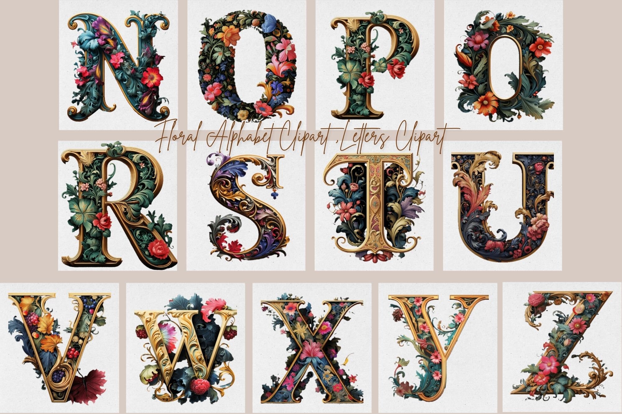 Antique Letters Old English Alphabet Clipart, Alphabet Art Nouveau ...