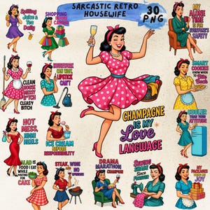 Retro Women Clipart , Sarcastic Retro Housewife, Retro Housewife , Digital Download, Sarcastic Retro women, Scrapbook, Junk Journal