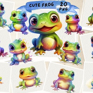 Watercolor Cute Kawaii Frog Clipart, Kawaii, Frog, Clipart, Frog Images ...