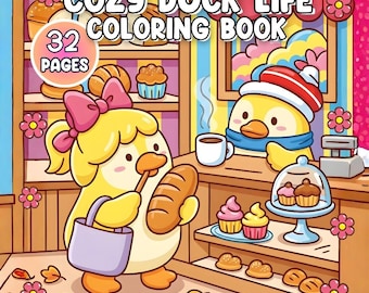 Cozy Duck’s Life Coloring Pages for Kids and Adults, Relaxing Farm Animal Coloring Book Printable, Cute Duckling Digital Download Art