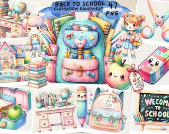 Watercolor Back to School Clipart: Teacher & Classroom PNG
