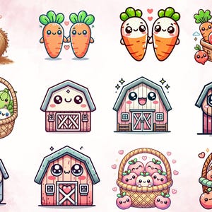 Kawaii Cute Farm Animals Clipart, Adorable Cartoon Farm Animals Digital ...