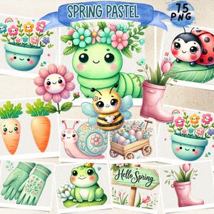 Spring Pastel Watercolor Clipart, for DIY Projects, Soft Floral Aesthetic PNGs, Digital Art for Scrapbooking, Junk Journal, Scrapbooking
