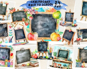 Blackboard Clipart, Watercolor Blackboard Clipart, Chalk, Alphabet, Printable, Back to School, Board, Education, Scrapbook, Junk Journal