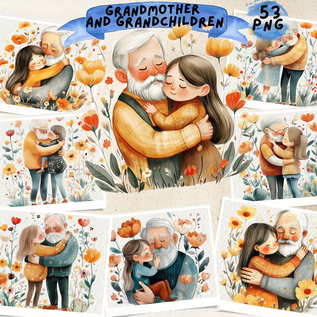 Grandfather And Grandchild Watercolor Clipart Family Bond Illustration Grandfather And Grandchild Watercolor Clipart Family Bond Illustration
