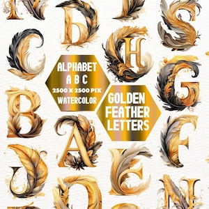 Golden Feather Alphabet Clipart , Gold and Silver feathers alphabet, wedding alphabet font, Birthday, Flapper Invitation, Commercial Use