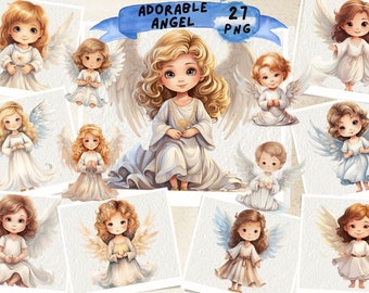 Adorable Angel Clipart, , Cute Girls Clipart, Ilustración de fantasía, Angel Baby Clipart, Vacaciones, Papel de diario basura, Archivo digital imprimible