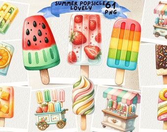 Pastel Summer Popsicle Clipart: Watercolor Ice Cream PNGs (Digital Download)