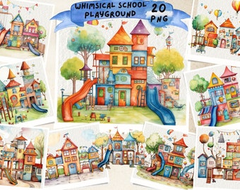 Watercolor Playground Clipart: School Park PNG (Instant Download)