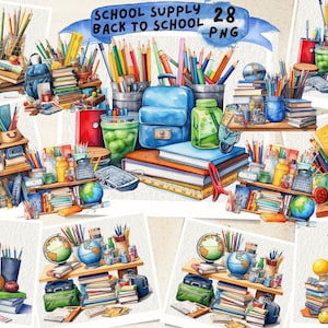 Back to School Clipart, Watercolor Back to School Clipart Set, School, Kids in School, , School Supply Clipart, Instant Download, Commercial