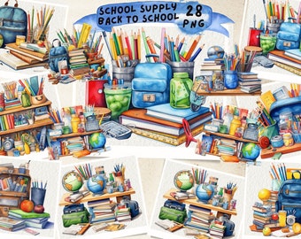 Watercolor Back to School Clipart Set: School Supplies (Instant Download)