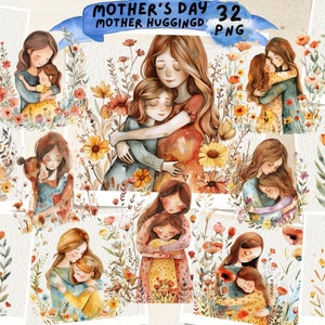 Mother’s Day Watercolor Clipart, Floral Mother’s Day PNG, Neutral Mother’s Day, Mother’s Day Clip Art, Mom and Me,Junk Journal, Scrapbooking