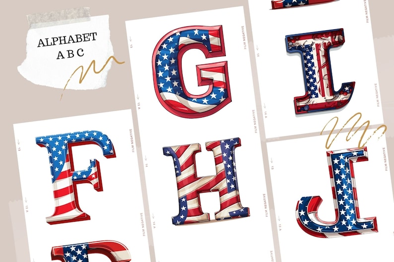 American Flag Alphabet Clipart: Patriotic USA Letters (digital Download ...