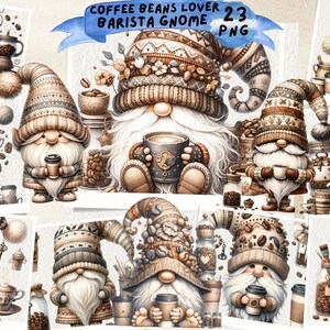 Coffee Beans Gnome Watercolor Clipart , Coffee Gnomes, Coffee latte gnome, Cute gnome, Coffee Lover, Junk Journal, Scrapbooking, Sublimation
