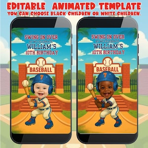 Baseball Birthday Invitation Video, Editable Animated Baseball Party Template for Boys, Instant Download Personalized Invite Design