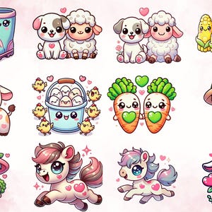 Kawaii Cute Farm Animals Clipart, Adorable Cartoon Farm Animals Digital ...