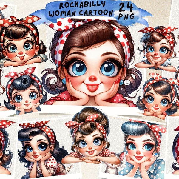 Rockabilly Chibi Clipart, Rockabilly Brunette Pin Up, Graphics Download Scrapbooking, Pin Up, Retro Scrapbook Rockabilly, Junk Journal