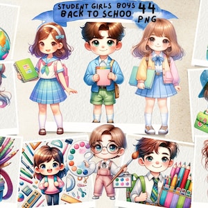 Student Girls Boys Clipart, Back to Schoo,  School Kids, Kids Clipart, Children, Boy, Girl, Student, Cute Kid, Scrapbook, Junk Journal