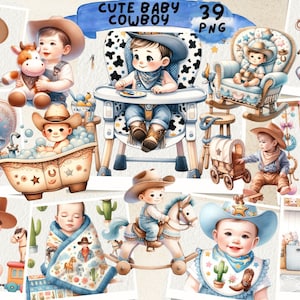 Baby Cowboy Clipart, Cowboy Baby, Western Baby Shower Illustration Clip art, Cute Wild West Nursery, Baby Cowboy, Scrapbook, Junk Journal