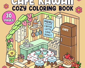 Cafe Coloring Pages, Cozy Cafe Coloring, Relaxing Coffee Shop Scenes, Cute Cafe Illustrations with Pastries, Drinks,  Interior Designs