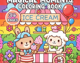 Magical Moments Kawaii Coloring Book for Kids – 34 Cute Pages with Animals, Rainbows, Ice Cream and Whimsical Scenes for Fun Coloring Time