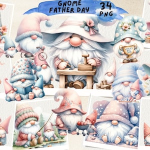 Gnome Father&#39;s Day Clipart, Gnome Clip Art, Dad Son Daughter, Printable, Teacher Shirt, Kids School Shirt, Junk Journal, Scrapbooking