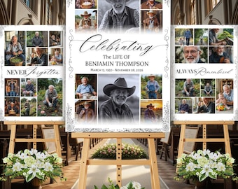 Funeral Photo Collage Sign Set Templates, Funeral Welcome Sign Template, Celebration of Life Sign, In Loving Memory, Memorial Poster Size
