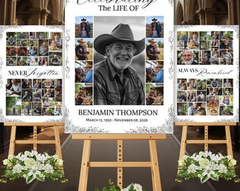Celebration of Life Sign, Photo Collage Sign Set Templates, Funeral Welcome Sign Template, In Loving Memory, Memorial Poster, Funeral Sign