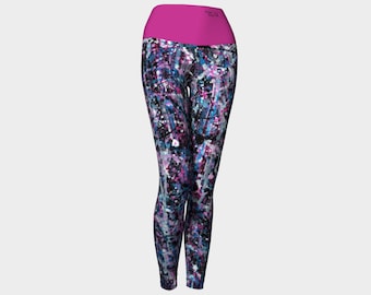 Abstract purple yoga leggings "The message"