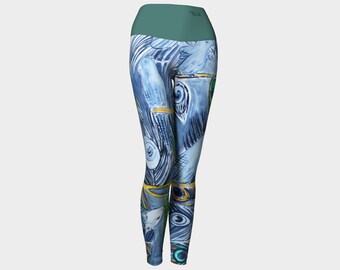 Birds green/gray yoga leggings