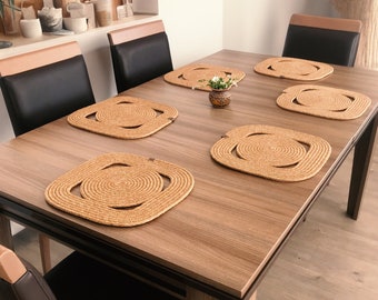 6 Piece Plate Supla, Jute Plate Service Set, American Placemat, American Service