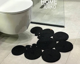 Badvorleger, Toilettenvorleger, Badematte Boho Style Matte, Farbe: Schwarz